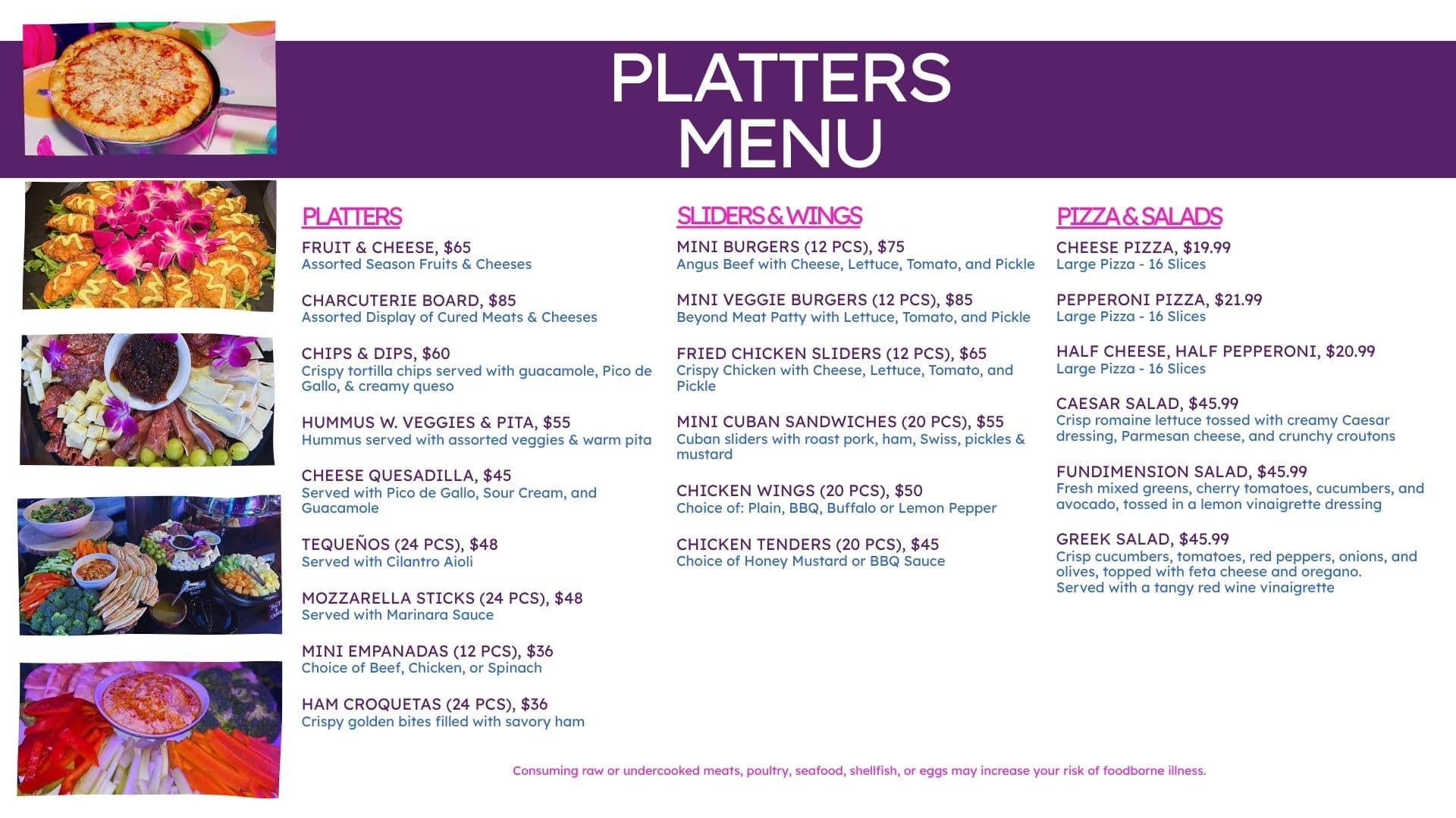 FunDimension Platters Menu